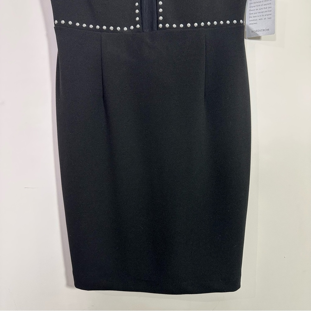 Xscape Black Silver Studded Spaghetti Strap Halter Mini Cocktail Dress NWT - Picture 3 of 8